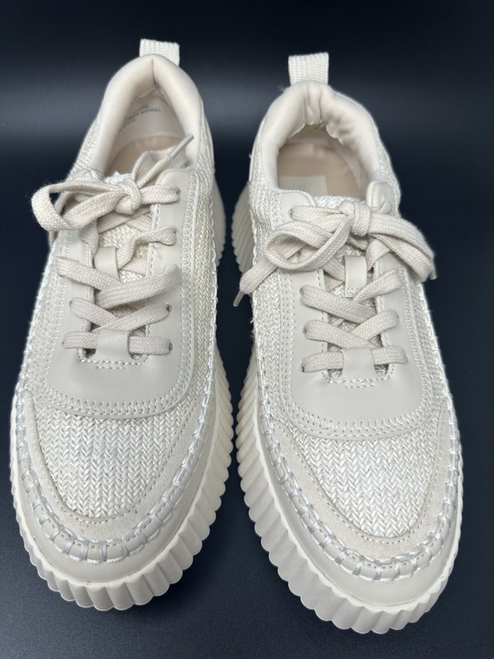 3/15$ Dolce Vita Cream/Beige Woven Platform Sneakers
